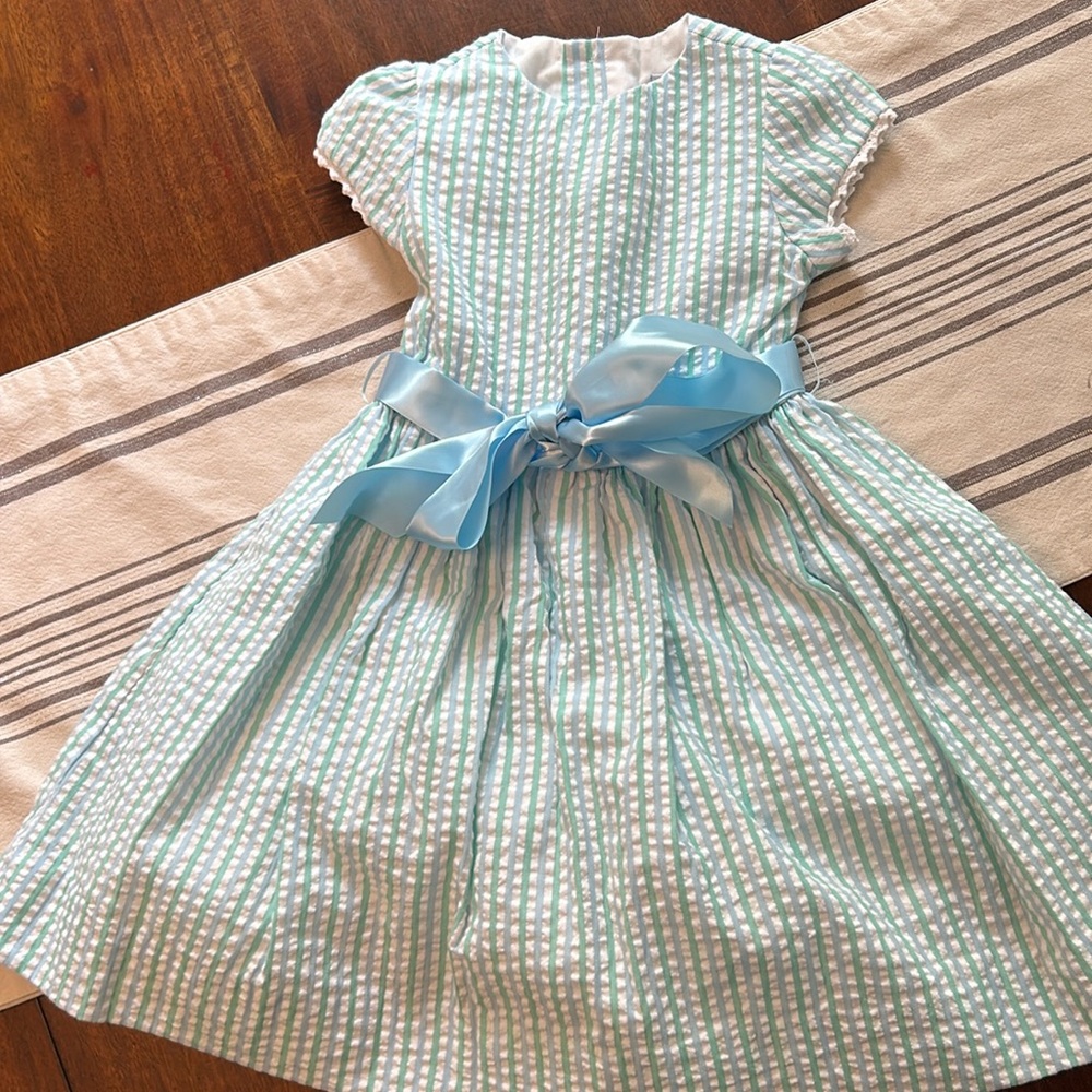 Bailey Boys Poofy Striped Dress with Ribbon